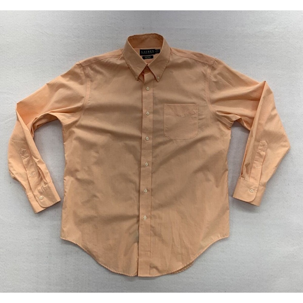Lauren Ralph Lauren Men Classic Fit Button Down Shirt Size 16 Peach 100% Cotton